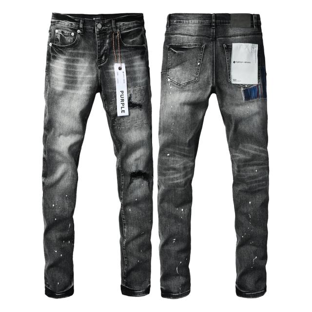 1:1 PURPLE BRΑND Black Grey Wash Repair Stripe Patch Splatter Slim Jeans
