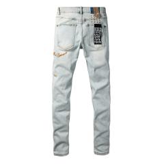 Ksubi Light Bleach Gold Embroidery Distressed Slim Jeans