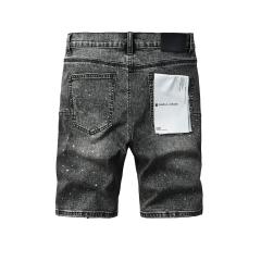 1:1 Quality PURPLE BRΑND Black Grey Wash Rip Rhinestone Denim Jort Shorts