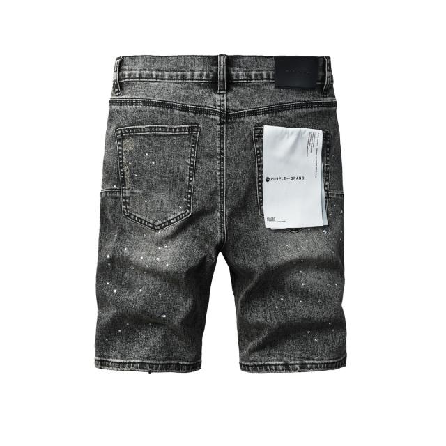 1:1 Quality PURPLE BRΑND Black Grey Wash Rip Rhinestone Denim Jort Shorts