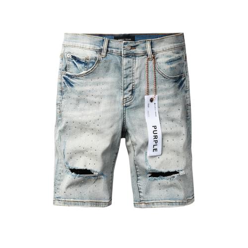 1:1 Quality PURPLE BRΑND Light Bleach Rhinestone Rip Denim Jort Shorts