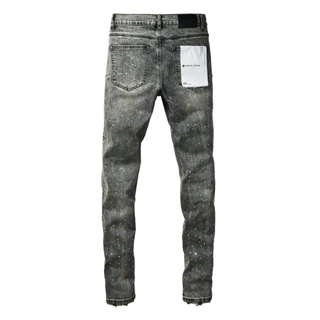 1:1 PURPLE BRΑND Acid Grey Full Rhinestone Distressed Slim Jeans