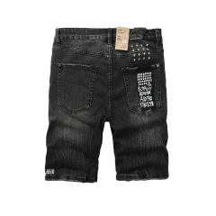 1:1 Quality Ksubi Black Grey Wash Rip White Embroidery Denim Jort Shorts