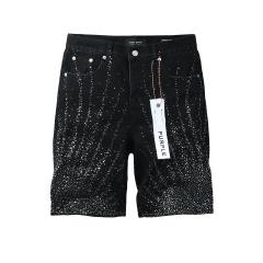 1:1 Quality PURPLE BRΑND Raw Indigo Gradient Rhinestone Knee Length Denim Jort Shorts