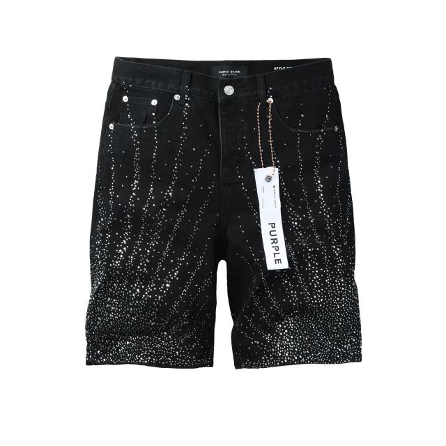1:1 Quality PURPLE BRΑND Raw Indigo Gradient Rhinestone Knee Length Denim Jort Shorts