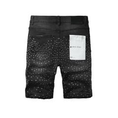 1:1 Quality PURPLE BRΑND Black Rhinestone Cross Logo Denim Jort Shorts