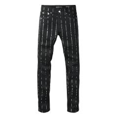 1:1 PURPLE BRΑND Black Vertical Rhinestone Stripe Slim Jeans