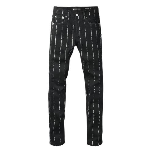 1:1 PURPLE BRΑND Black Vertical Rhinestone Stripe Slim Jeans