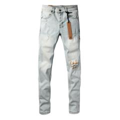 Ksubi Light Bleach Gold Embroidery Distressed Slim Jeans