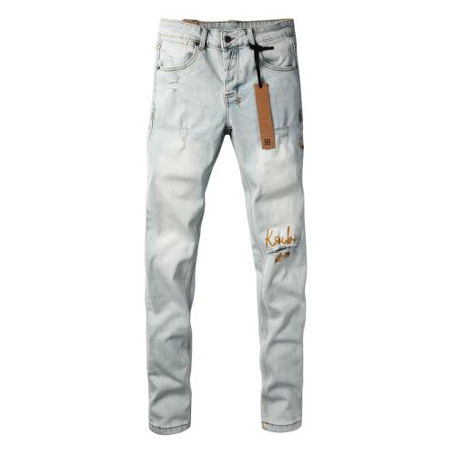 Ksubi Light Bleach Gold Embroidery Distressed Slim Jeans