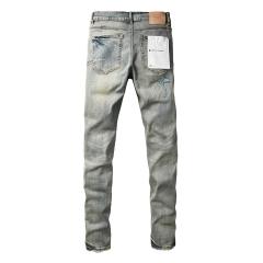 1:1 PURPLE BRΑND Light Sand Wash Blue Repair Stitch Slim Jeans