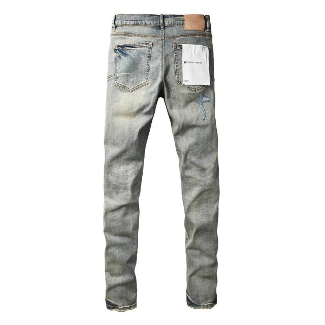 1:1 PURPLE BRΑND Light Sand Wash Blue Repair Stitch Slim Jeans