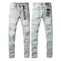 Ksubi Light Bleach Gold Embroidery Distressed Slim Jeans