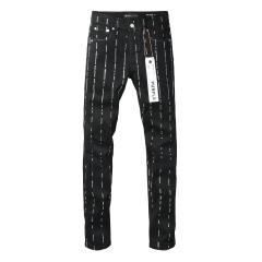 1:1 PURPLE BRΑND Black Vertical Rhinestone Stripe Slim Jeans