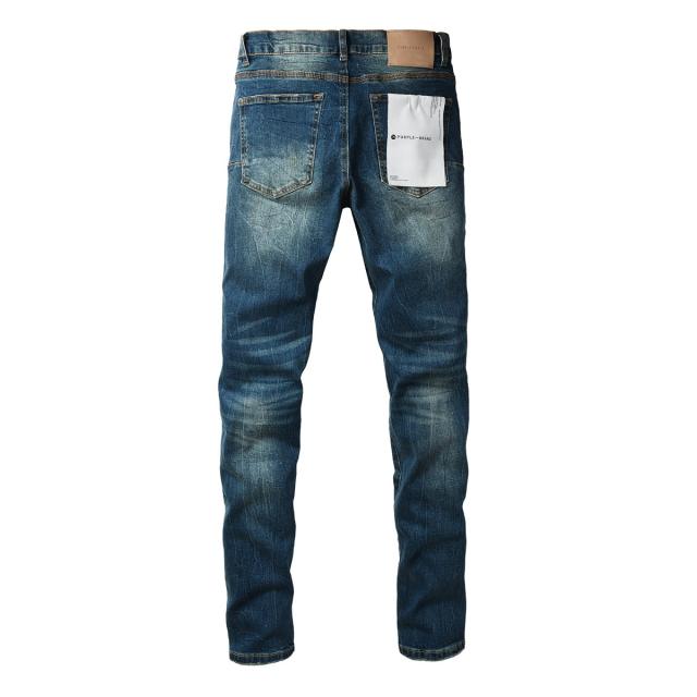 1:1 PURPLE BRΑND Medium Blue Wash Multi Rip Repair Stitch Slim Jeans