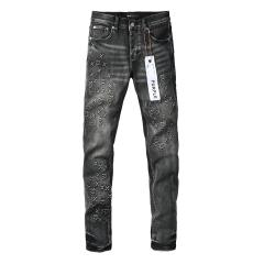 1:1 PURPLE BRΑND Black Grey Wash All Over Cross Embroidery Slim Jeans