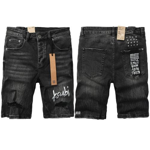 1:1 Quality Ksubi Black Grey Wash Rip White Embroidery Denim Jort Shorts