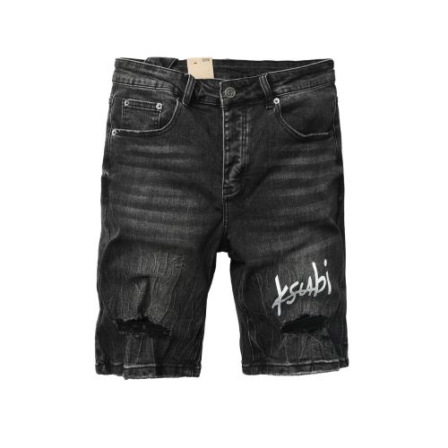 1:1 Quality Ksubi Black Grey Wash Rip White Embroidery Denim Jort Shorts