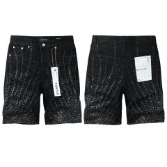 1:1 Quality PURPLE BRΑND Raw Indigo Gradient Rhinestone Knee Length Denim Jort Shorts