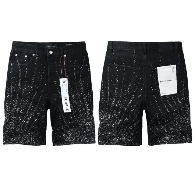 1:1 Quality PURPLE BRΑND Raw Indigo Gradient Rhinestone Knee Length Denim Jort Shorts