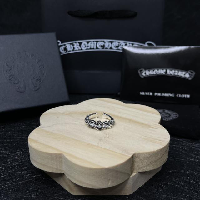 CH Silver White Stone Cross Flower Open Ring