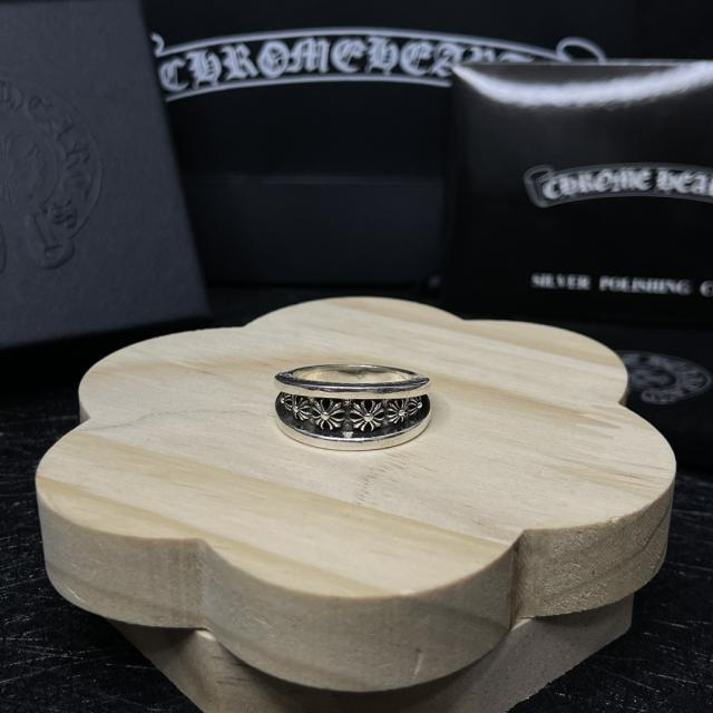 CH Silver Hollow Cross Flower Wide Band Ring