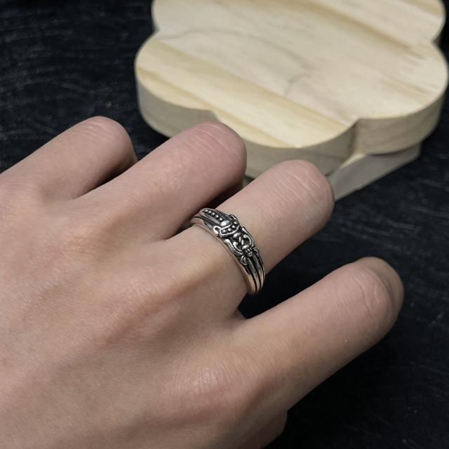 CH Silver Dagger Scroll Floral Thin Band Ring