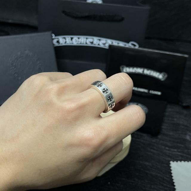 CH Silver Double Sided Cross & Gothic Letter Medium Wide Ring