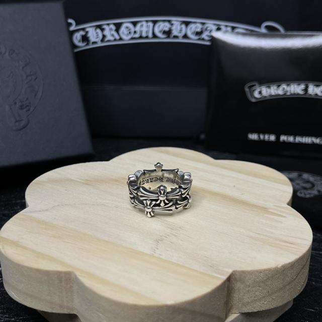 CH Silver Hollow Scroll Cross Open Adjustable Wide Ring
