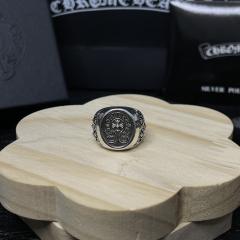 CH Silver Oval Cross Flower Signet Ring
