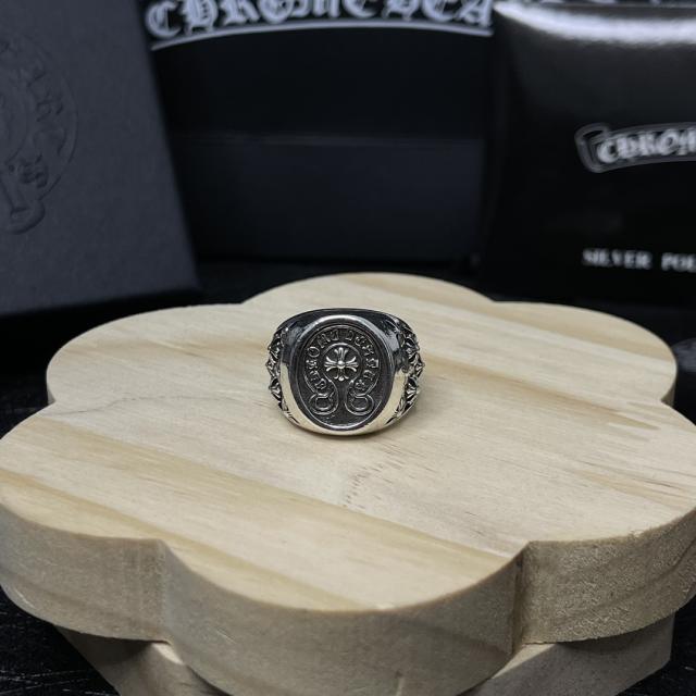 CH Silver Oval Cross Flower Signet Ring