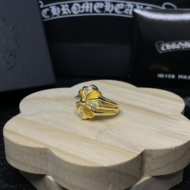 CH Gold Cross Flower Diamond Statement Ring