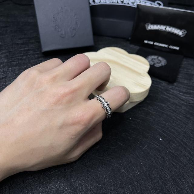 CH Silver White Stone Cross Flower Open Ring