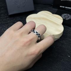 CH Silver Checkerboard Cross Enamel Thin Stack Ring