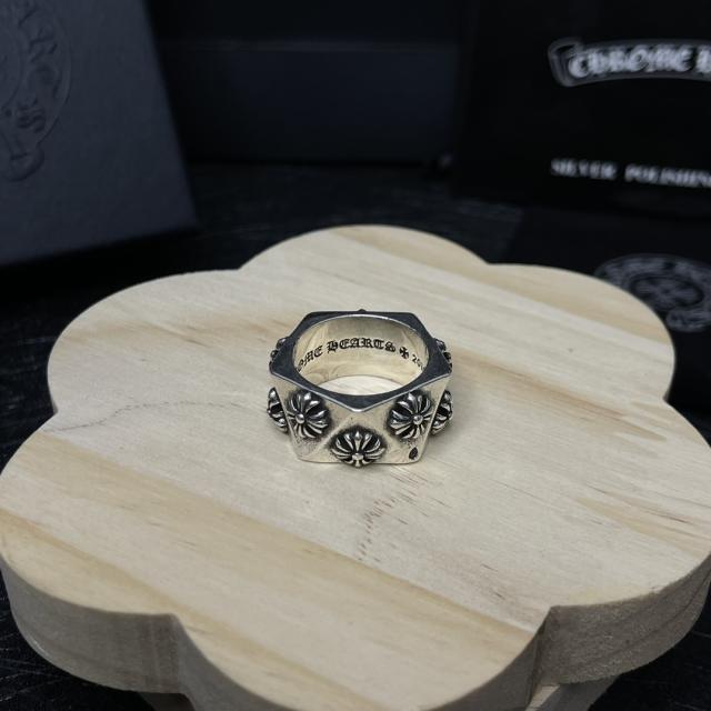 CH Silver Hexagonal Multi Cross Flower Signet Ring
