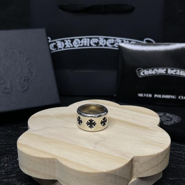 CH Silver Three Cross Flower Medium Wide Ring