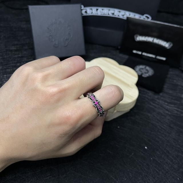 CH Silver Pink Stone Cross Flower Open Ring