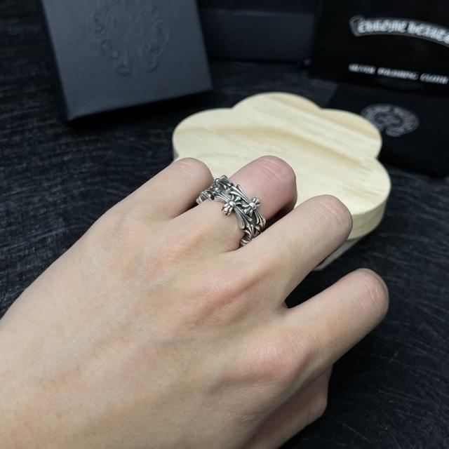 CH Silver Hollow Scroll Cross Open Adjustable Wide Ring