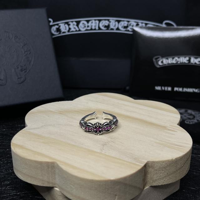 CH Silver Pink Stone Cross Flower Open Ring