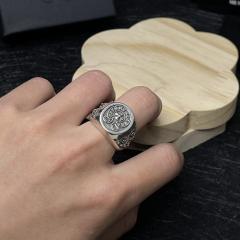 CH Silver Oval Cross Flower Signet Ring