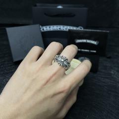 CH Silver Single Cross Rhinestone Open Adjustable Ring