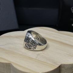 CH Silver Oval Cross Flower Signet Ring