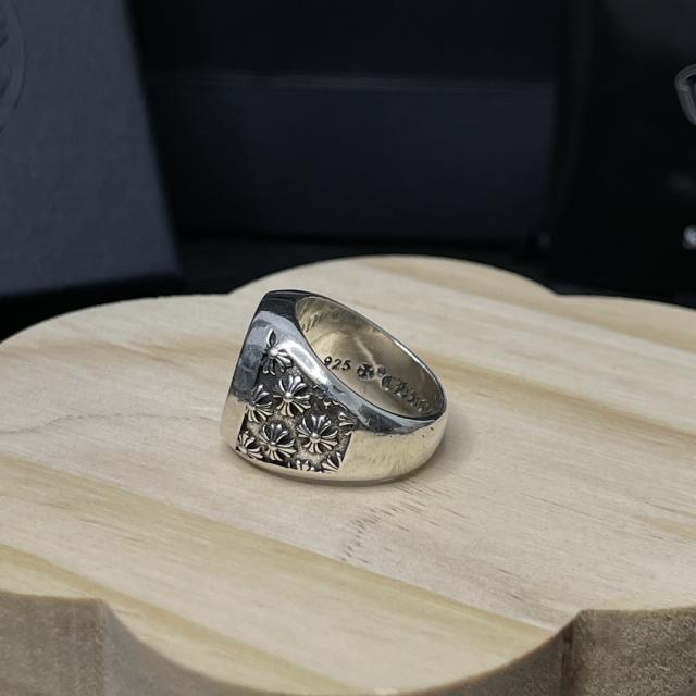 CH Silver Oval Cross Flower Signet Ring