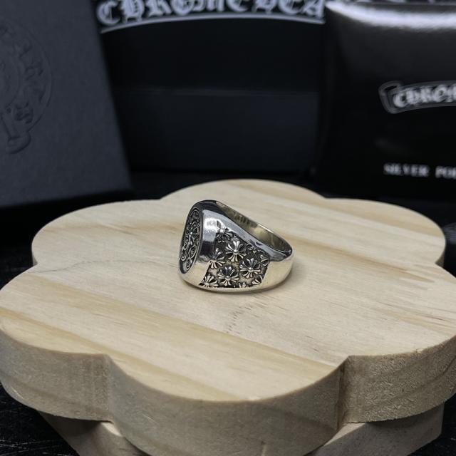 CH Silver Oval Cross Flower Signet Ring