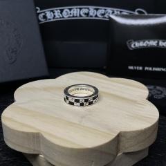 CH Silver Checkerboard Cross Enamel Thin Stack Ring