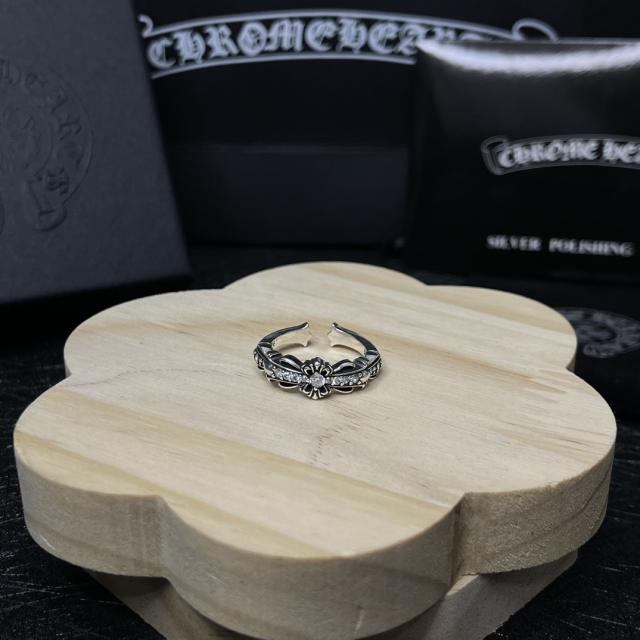 CH Silver White Stone Cross Flower Open Ring