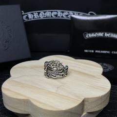 CH Silver Single Cross Rhinestone Open Adjustable Ring