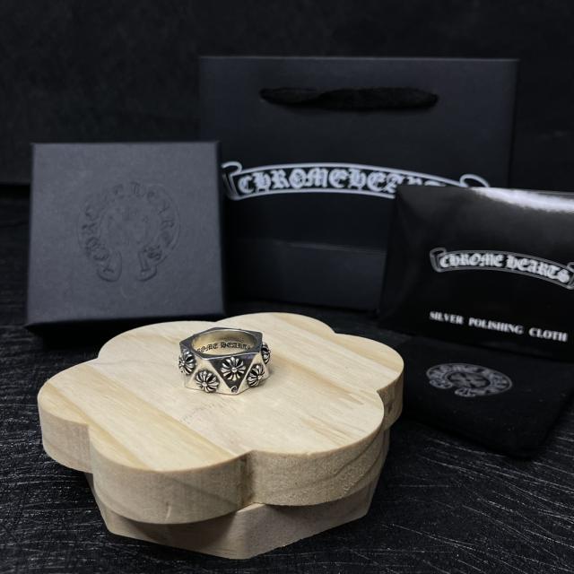 CH Silver Hexagonal Multi Cross Flower Signet Ring