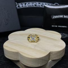 CH Gold Four Diamond Cross Flower Statement Ring