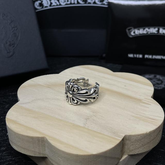 CH Silver Single Cross Scroll Open Adjustable Ring